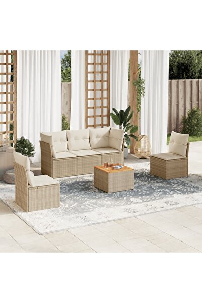vidaxl Set canapele de gradina cu perne, 6 piese, bej, poliratan