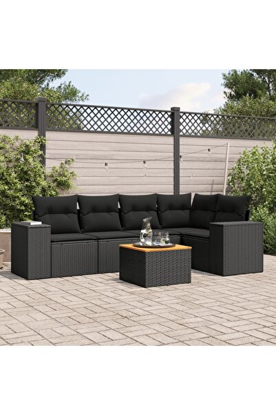 vidaxl Set mobilier de gradina cu perne, 6 piese, negru, poliratan