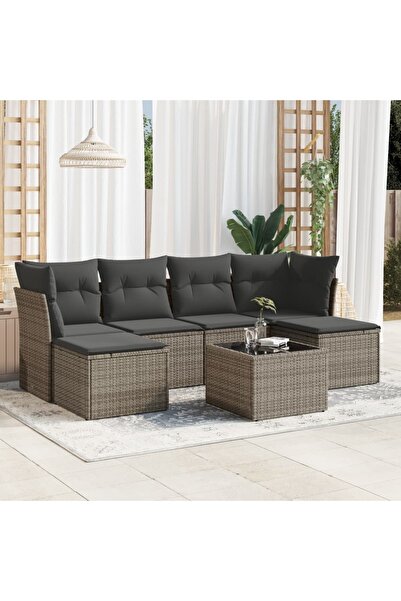 vidaxl Set canapele de gradina, 7 piese, cu perne, gri, poliratan