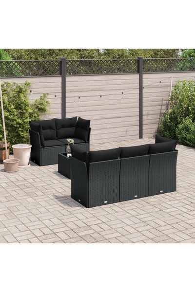 vidaxl Set mobilier de gradina cu perne, 6 piese, negru, poliratan