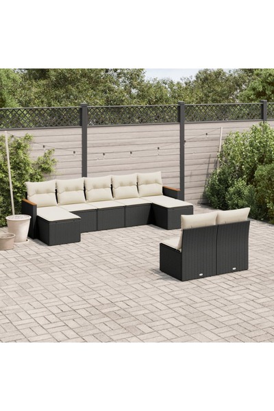 vidaxl Set mobilier de gradina cu perne, 9 piese, negru, poliratan