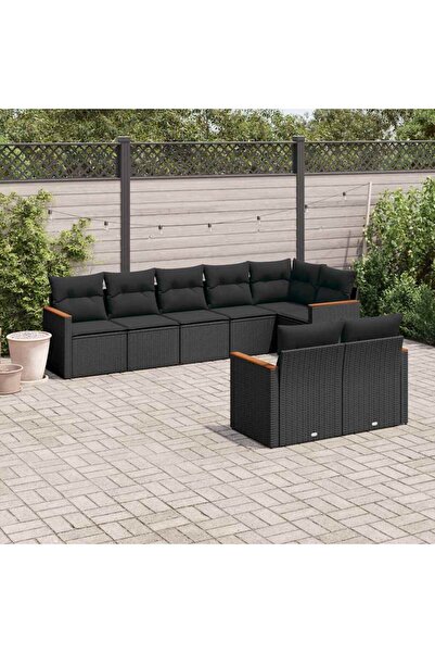 vidaxl Set mobilier de gradina cu perne, 8 piese, negru, poliratan