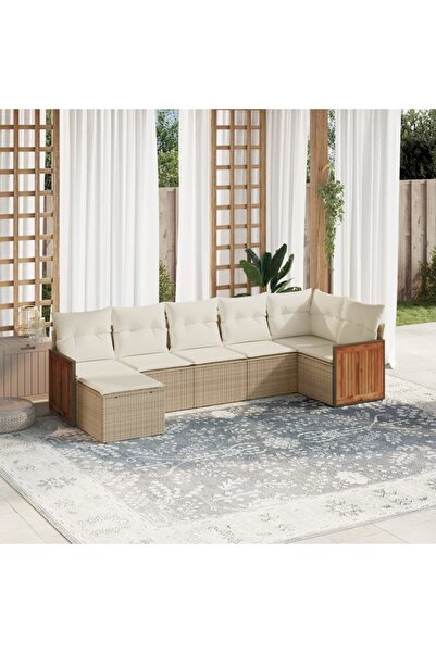 vidaxl Set canapele de gradina, 7 piese, cu perne, bej, poliratan