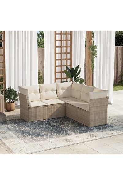 vidaxl Set canapele de gradina cu perne, 5 piese, bej, poliratan