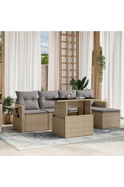 vidaxl Set canapele de gradina cu perne, 6 piese, bej, poliratan