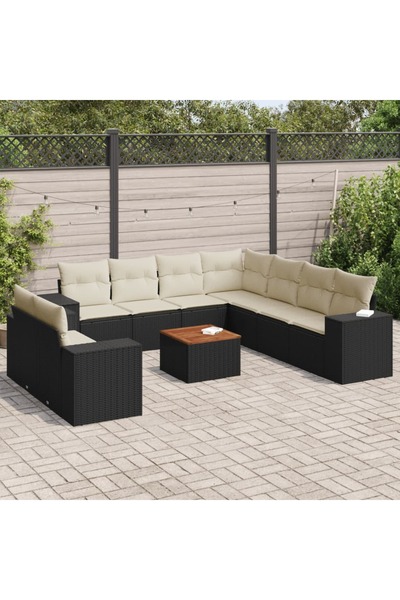 vidaxl Set canapele de gradina cu perne, 10 piese, negru, poliratan
