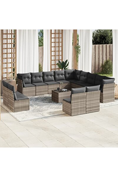 vidaxl Set mobilier de gradina cu perne,14 piesegri deschis, poliratan