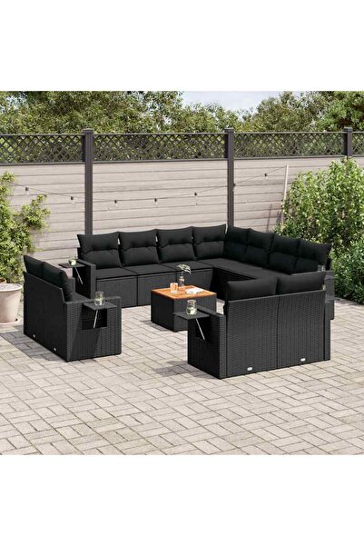 vidaxl Set canapele de gradina, 12 piese, cu perne, negru, poliratan