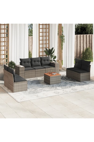 vidaxl Set canapele de gradina cu perne, 8 piese, gri, poliratan