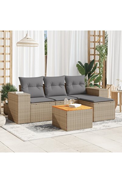 vidaxl Set canapele de gradina cu perne, 5 piese, bej, poliratan