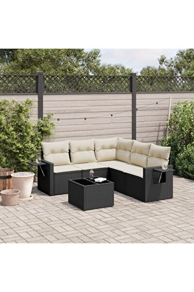 vidaxl Set mobilier de gradina cu perne, 6 piese, negru, poliratan