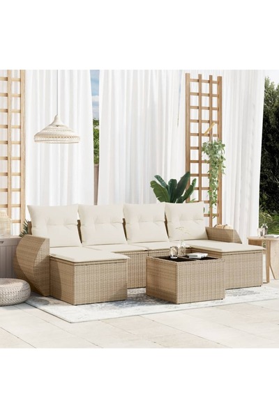 vidaxl Set canapele de gradina, 7 piese, cu perne, bej, poliratan
