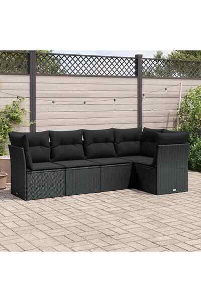 vidaxl Set mobilier de gradina cu perne, 5 piese, negru, poliratan