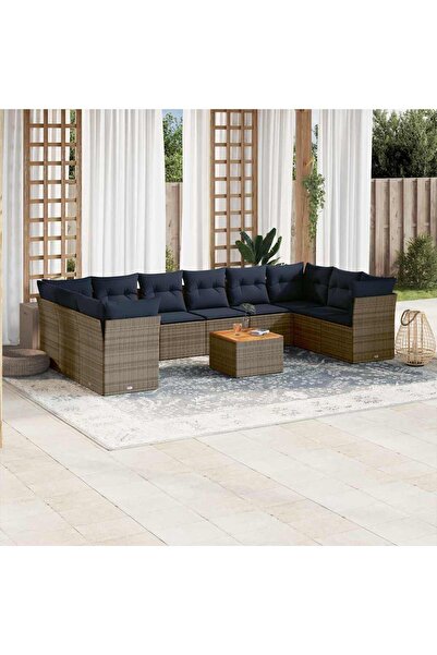 vidaxl Set canapele de gradina cu perne, 11 piese, gri, poliratan