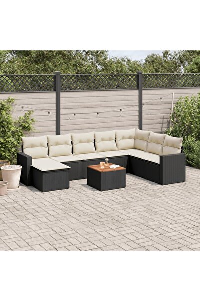 vidaxl Set mobilier de gradina cu perne, 9 piese, negru, poliratan