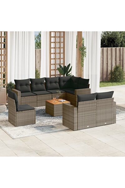vidaxl Set canapele de gradina, 9 piese, cu perne, gri, poliratan