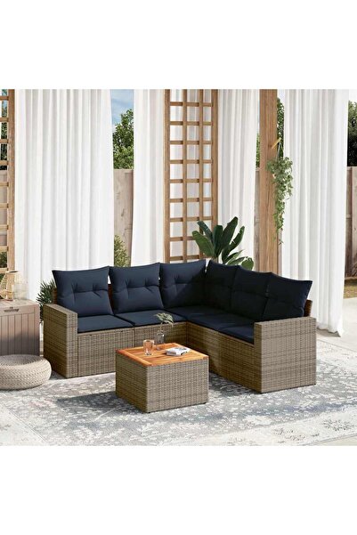 vidaxl Set canapele de gradina cu perne, 6 piese, gri, poliratan