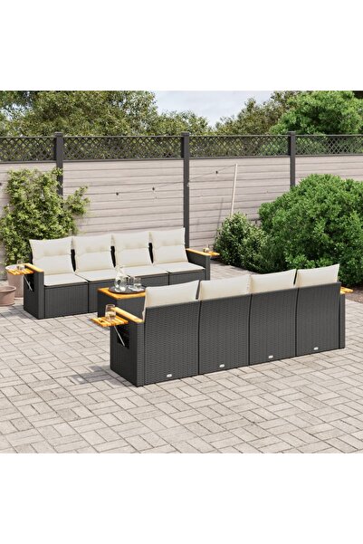 vidaxl Set mobilier de gradina cu perne, 9 piese, negru, poliratan