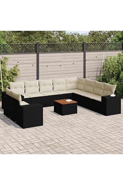 vidaxl Set canapele de gradina cu perne, 11 piese, negru, poliratan