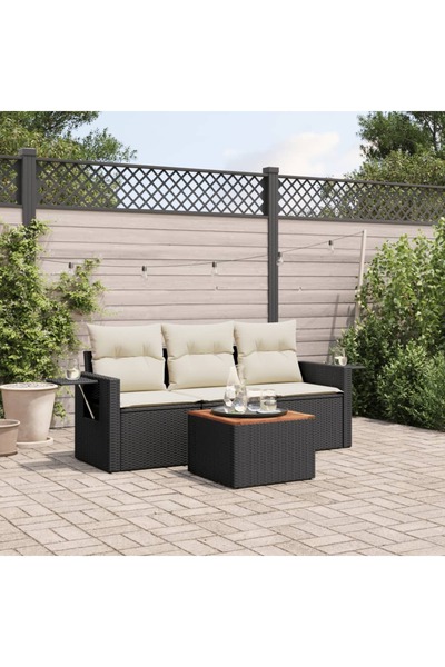 vidaxl Set mobilier de gradina cu perne, 4 piese, negru, poliratan