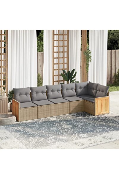 vidaxl Set canapele de gradina cu perne, 6 piese, bej, poliratan