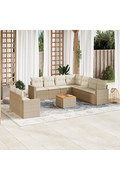 vidaxl Set canapele de gradina cu perne, 10 piese, bej, poliratan
