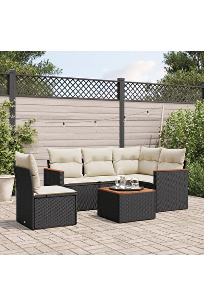 vidaxl Set mobilier de gradina cu perne, 6 piese, negru, poliratan