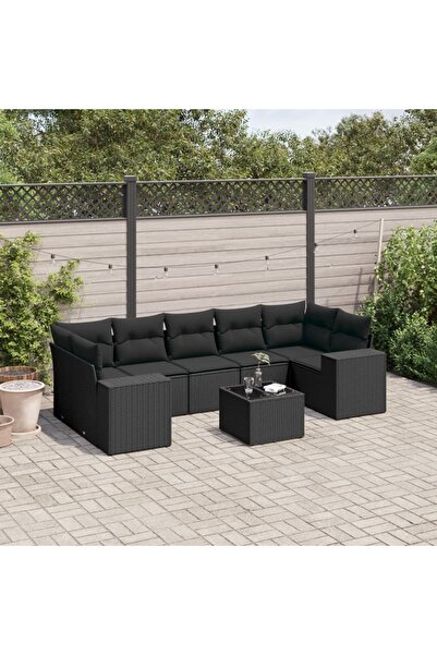 vidaxl Set mobilier de gradina cu perne, 8 piese, negru, poliratan