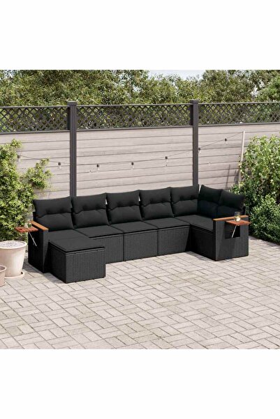vidaxl Set canapele de gradina cu perne, 7 piese, negru, poliratan