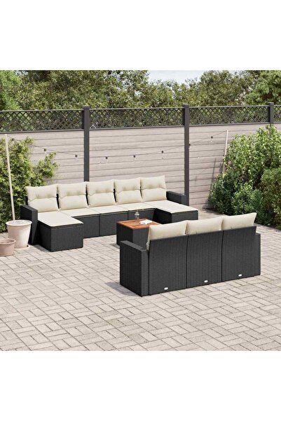 vidaxl Set canapele de gradina cu perne, 11 piese, negru, poliratan