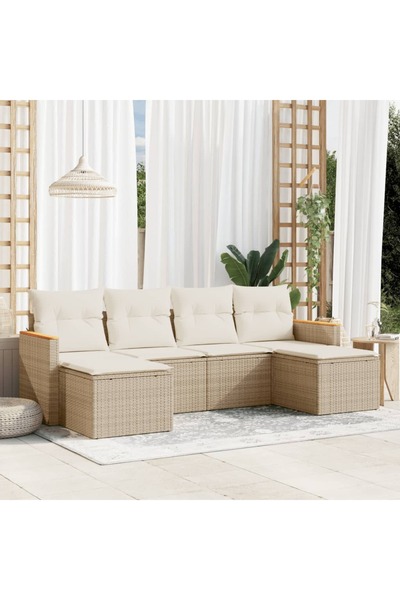 vidaxl Set canapele de gradina cu perne, 6 piese, bej, poliratan