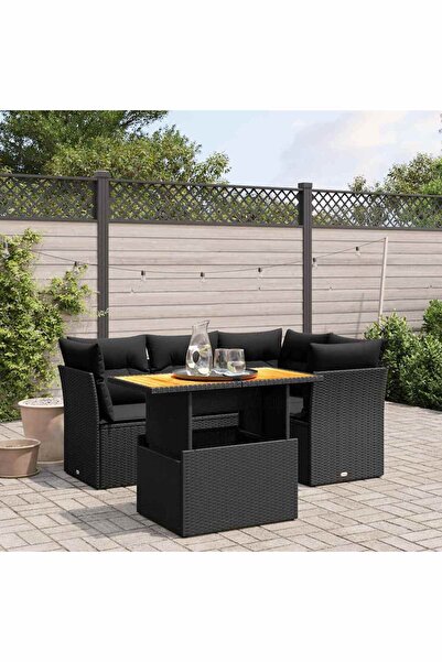 vidaxl Set mobilier de gradina cu perne, 5 piese, negru, poliratan
