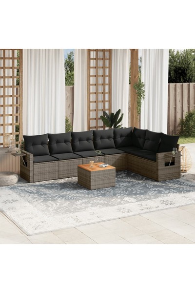 vidaxl Set canapele de gradina cu perne, 8 piese, gri, poliratan