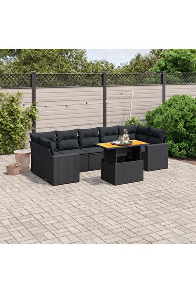 vidaxl Set mobilier de gradina cu perne, 8 piese, negru, poliratan