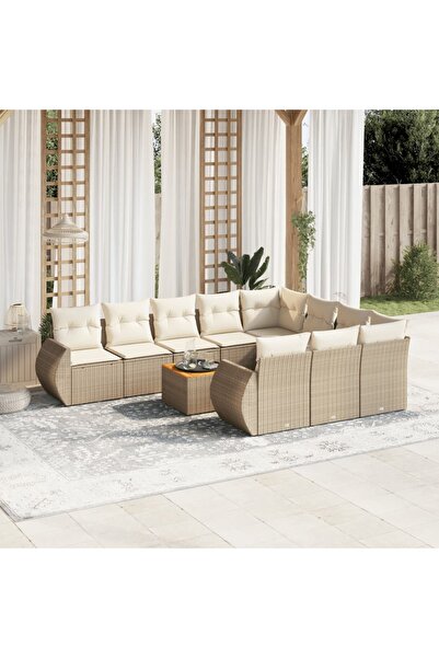 vidaxl Set canapele de gradina cu perne, 11 piese, bej, poliratan