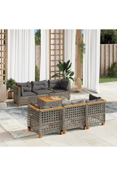 vidaxl Set canapele de gradina, 7 piese, cu perne, gri, poliratan