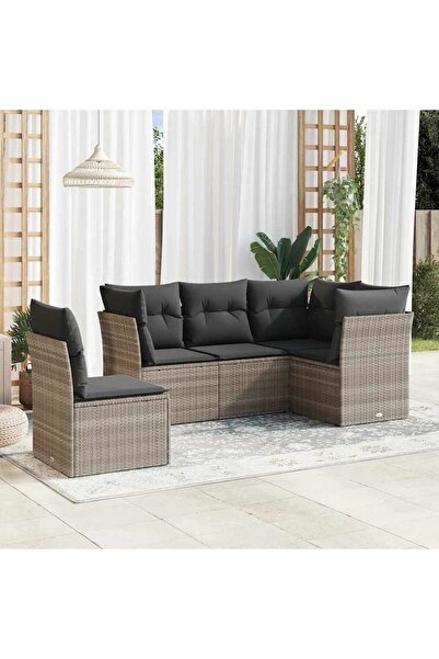 vidaxl Set canapele de gradina cu perne, 5 piese gri deschis poliratan
