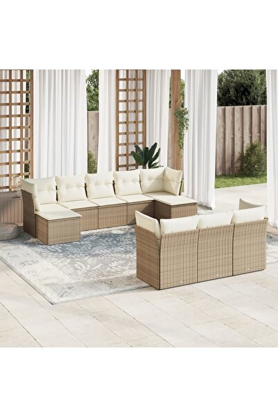 vidaxl Set canapele de gradina cu perne, 10 piese, bej, poliratan