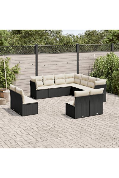 vidaxl Set canapele de gradina cu perne, 11 piese, negru, poliratan