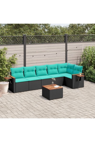 vidaxl Set canapele de gradina cu perne, 7 piese, negru, poliratan