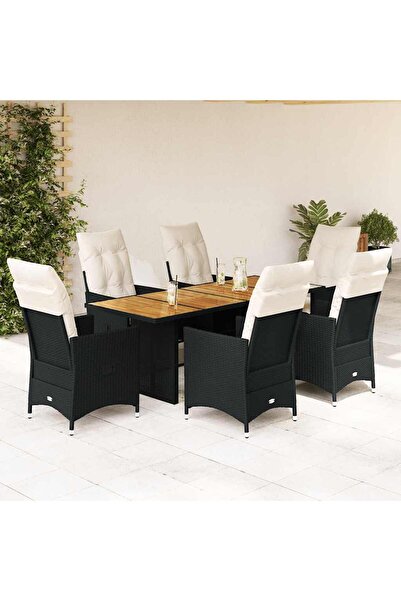 vidaxl Set mobilier de gradina cu perne, 7 piese, negru, poliratan