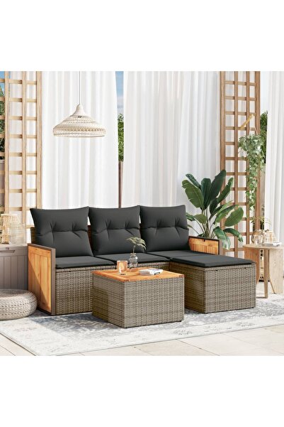 vidaxl Set canapea de gradina cu perne, 5 piese, gri, poliratan