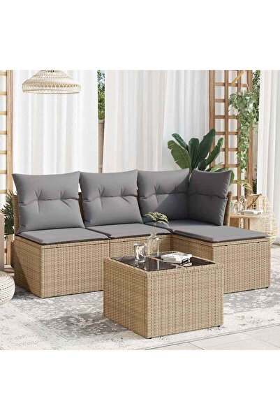 vidaxl Set canapele de gradina cu perne, 5 piese, bej, poliratan