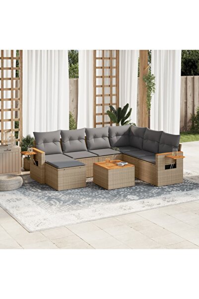 vidaxl Set canapele de gradina, 8 piese, cu perne, bej, poliratan