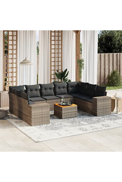 vidaxl Set mobilier de gradina cu perne, 10 piese, gri, poliratan