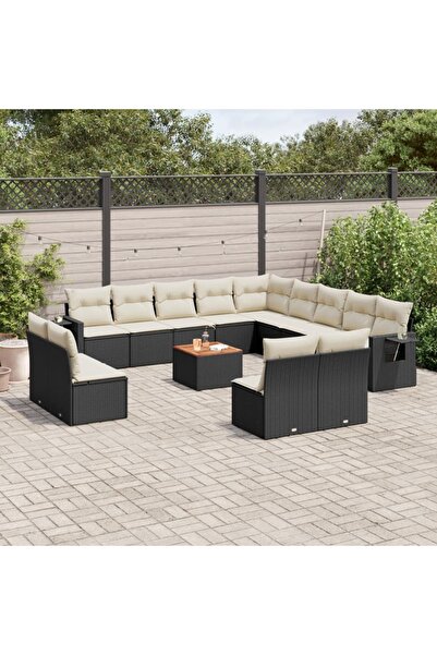 vidaxl Set mobilier de gradina cu perne, 14 piese, negru, poliratan
