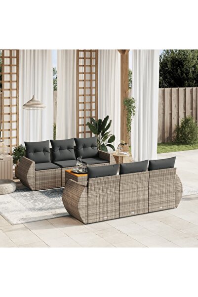 vidaxl Set canapele de gradina, 7 piese, cu perne, gri, poliratan