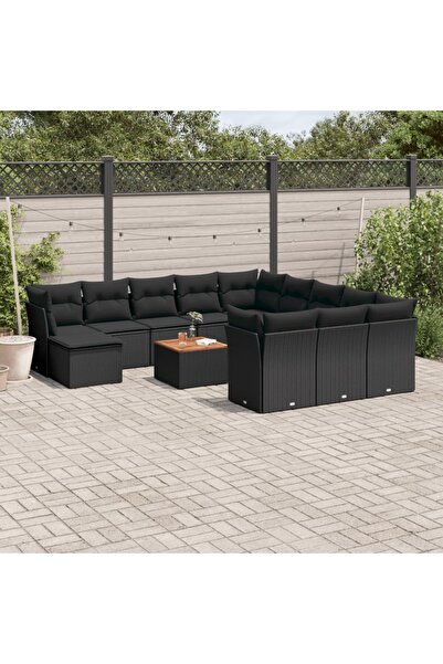 vidaxl Set mobilier de gradina cu perne, 13 piese, negru, poliratan