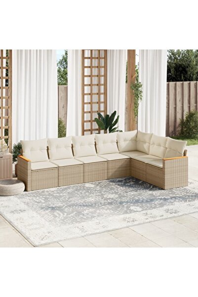 vidaxl Set canapele de gradina, 7 piese, cu perne, bej, poliratan