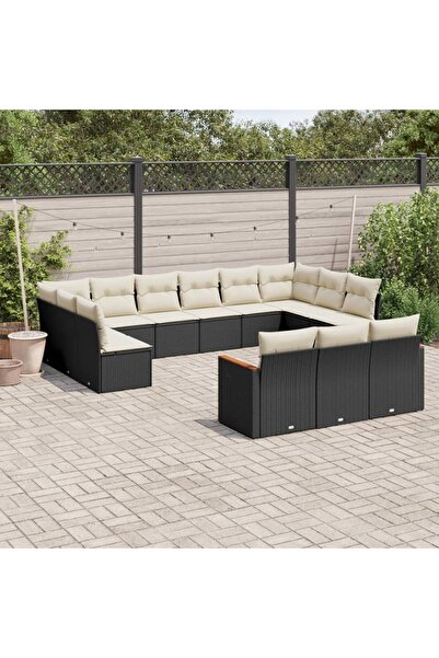 vidaxl Set mobilier de gradina cu perne, 13 piese, negru, poliratan